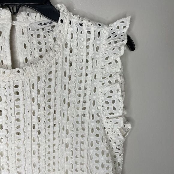 MADEWELL Womens Eyelet Ruffle-Sleeve Mini Dress NWOT Ivory Cotton AN137 Size XS - Picture 5 of 12